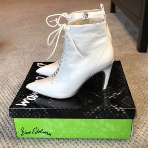Sam Edelman White Leather Lace up Bootie